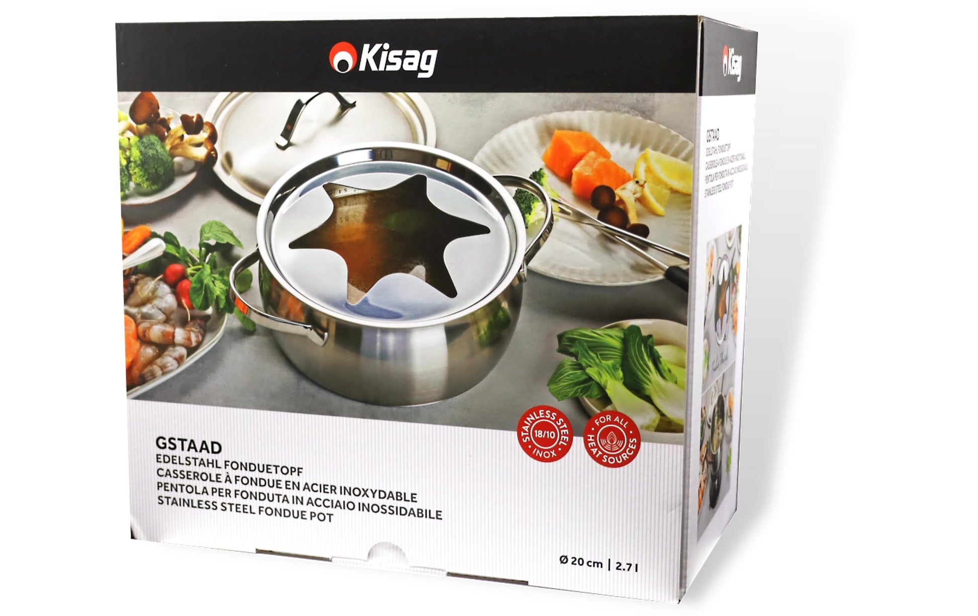 Kisag Fonduepfanne – Ø 20 cm, Edelstahl, für Fondue Bourguignonne, Induktion, 8 Personen