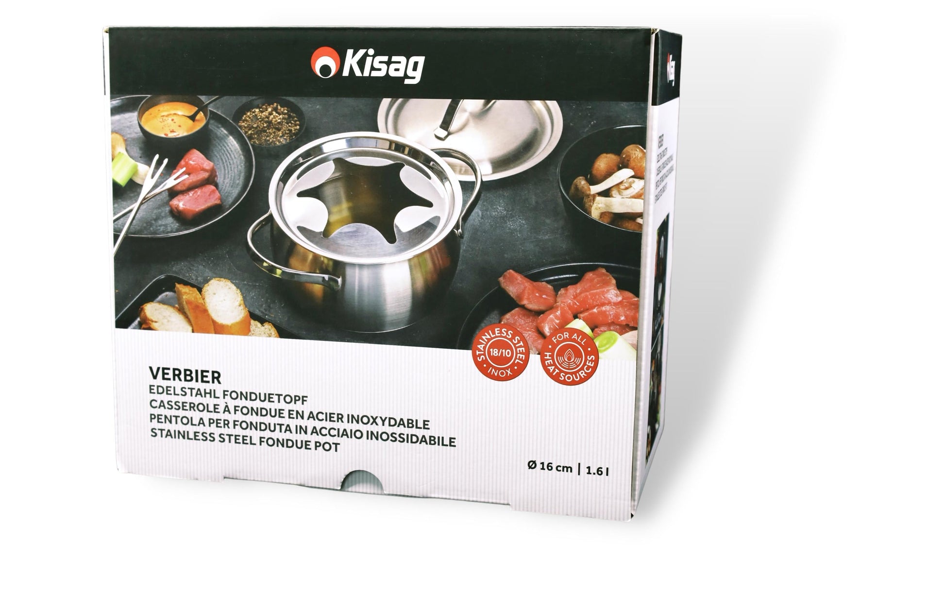 Kisag Caquelon Verbier – Ø 16 cm, Edelstahl, für Weinfondue, Glaskeramik, 6 Personen