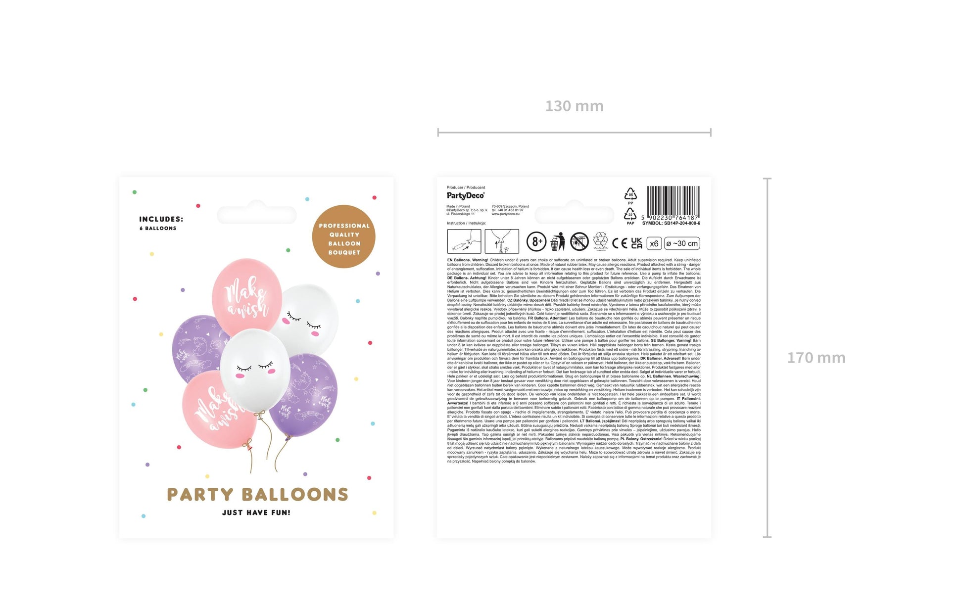 PartyDeco Einhorn Luftballons – weiss, hellrosa – Ø 30 cm – Latex – 6 Stk