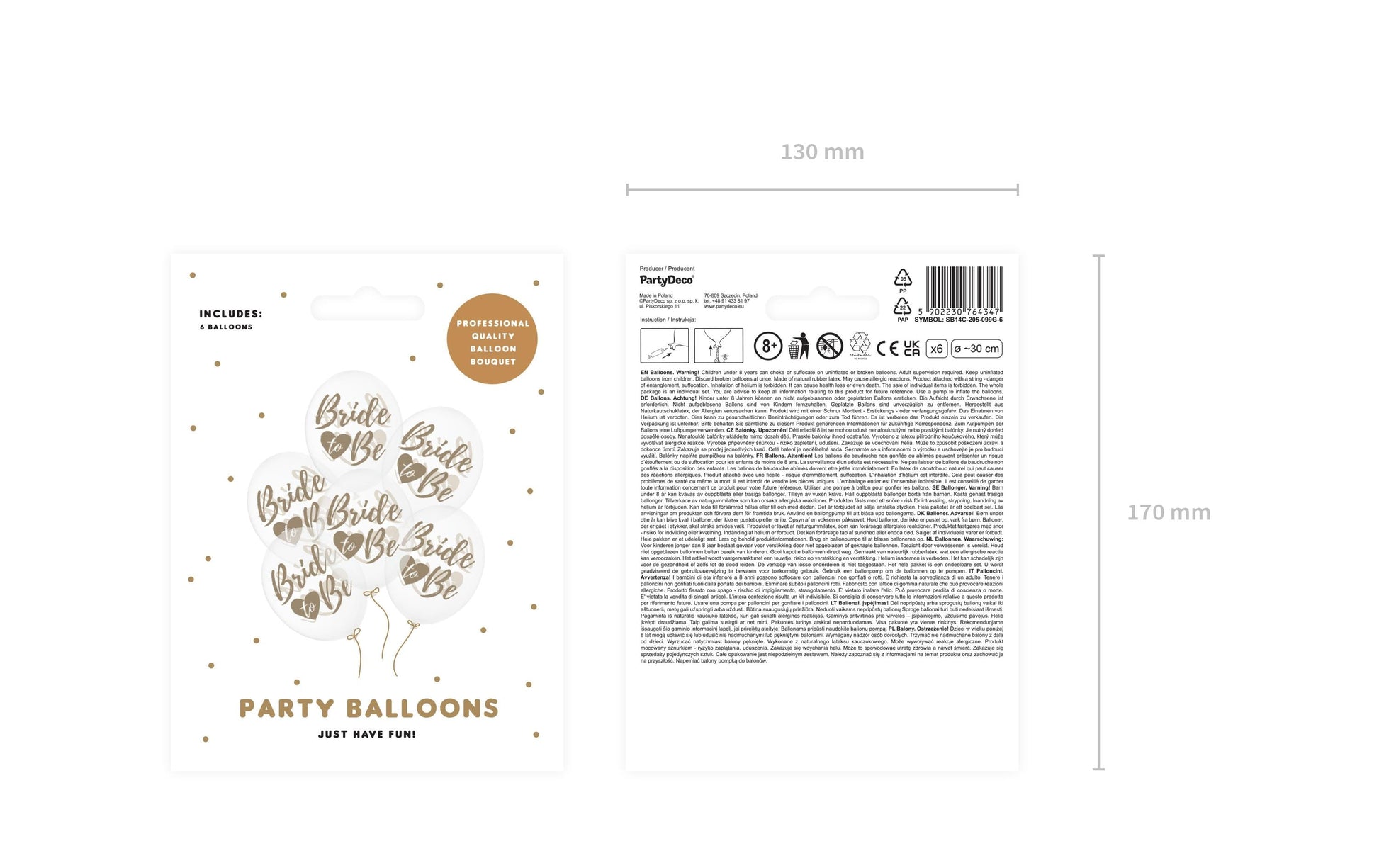 PartyDeco Luftballons Bride to be – transparent/gold – Ø 30 cm – Latex – 6 Stk