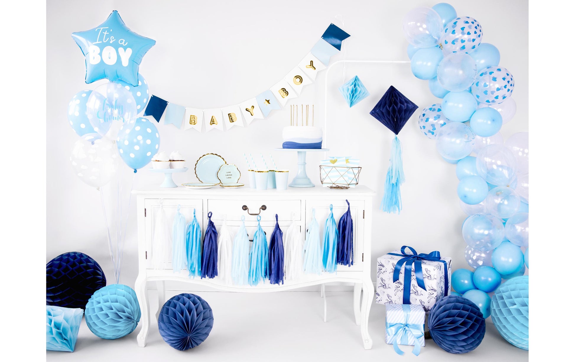 PartyDeco Babyshower Luftballons – weiss/transparent – Ø 30 cm – Latex – 6 Stk