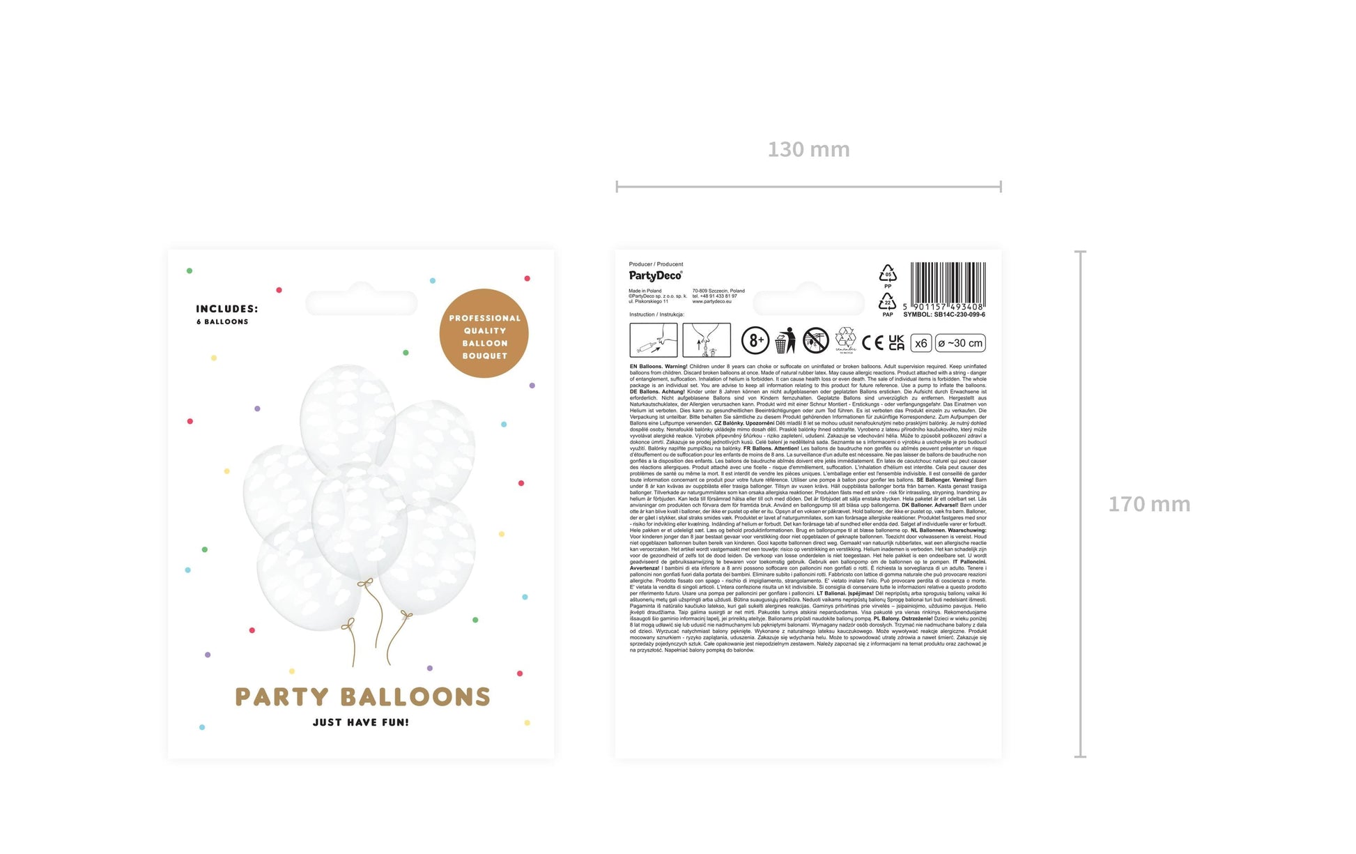 PartyDeco Babyshower Luftballons – weiss/transparent – Ø 30 cm – Latex – 6 Stk