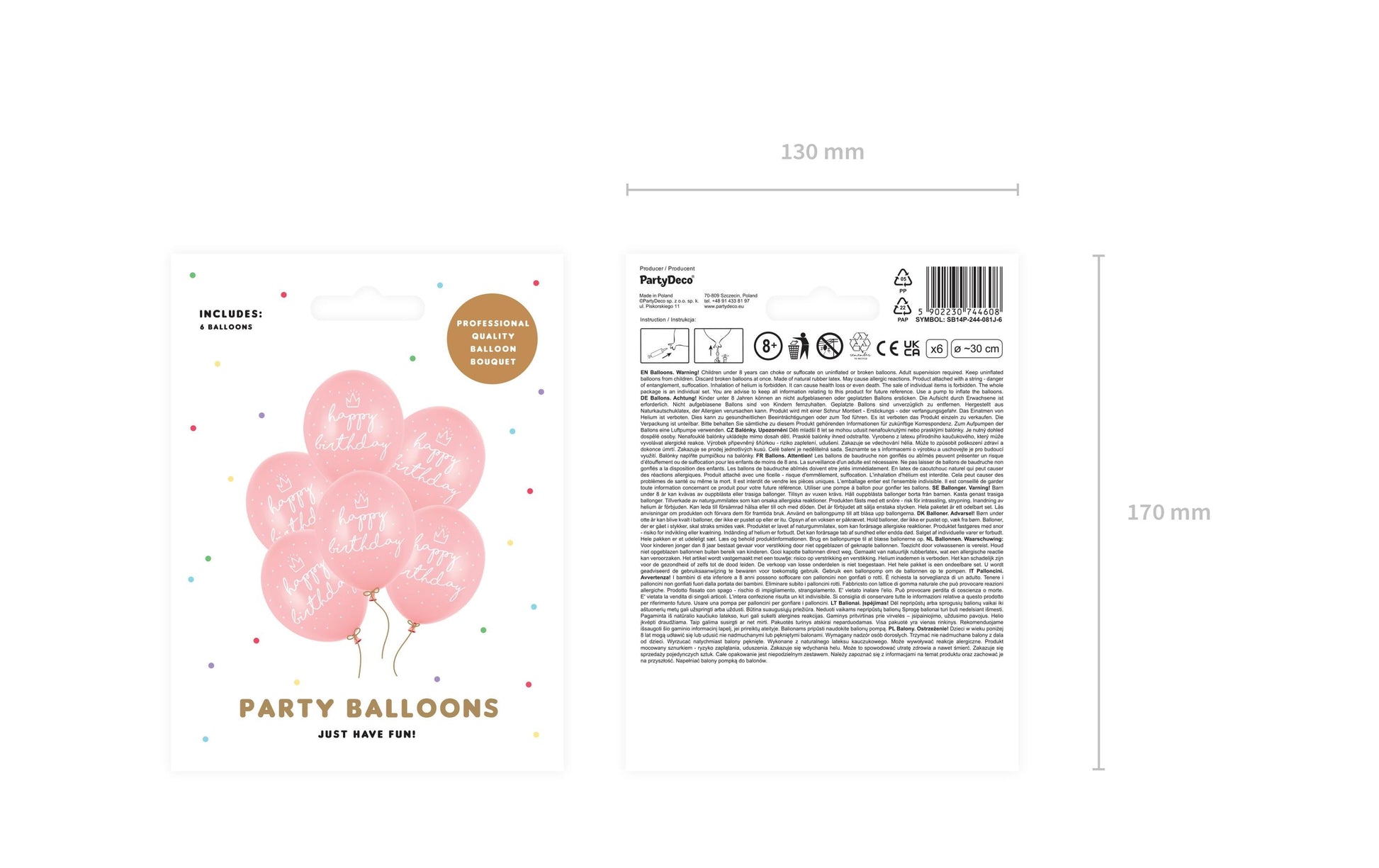 PartyDeco Luftballons Happy Birthday – mehrfarbig – Ø 30 cm – Latex – 6 Stk