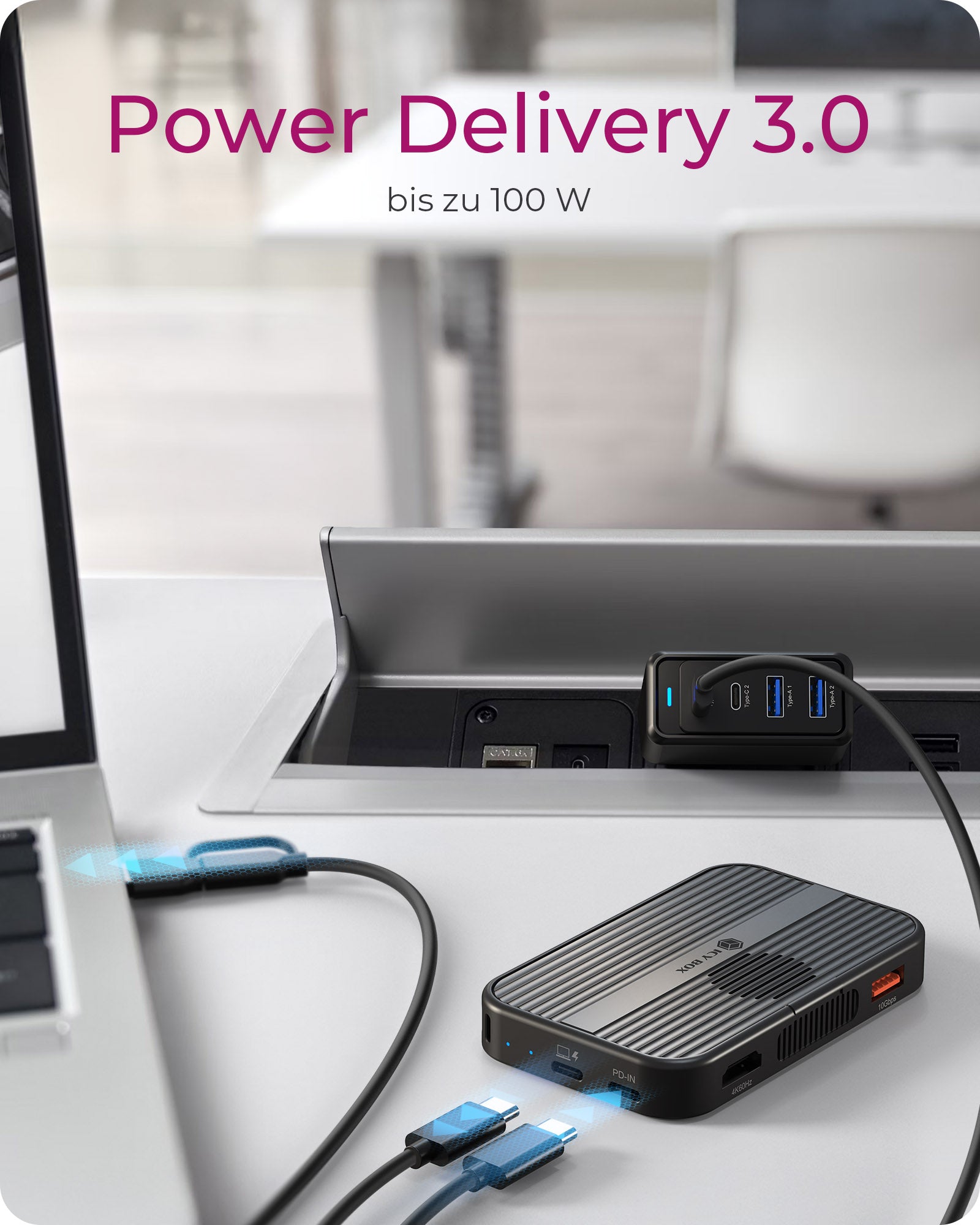 ICY BOX IB-DK4071M-CU31 Dockingstation – USB-C, 1× HDMI, 1× USB-A, 100 W PD, SD/microSD, für Windows/Mac/Linux