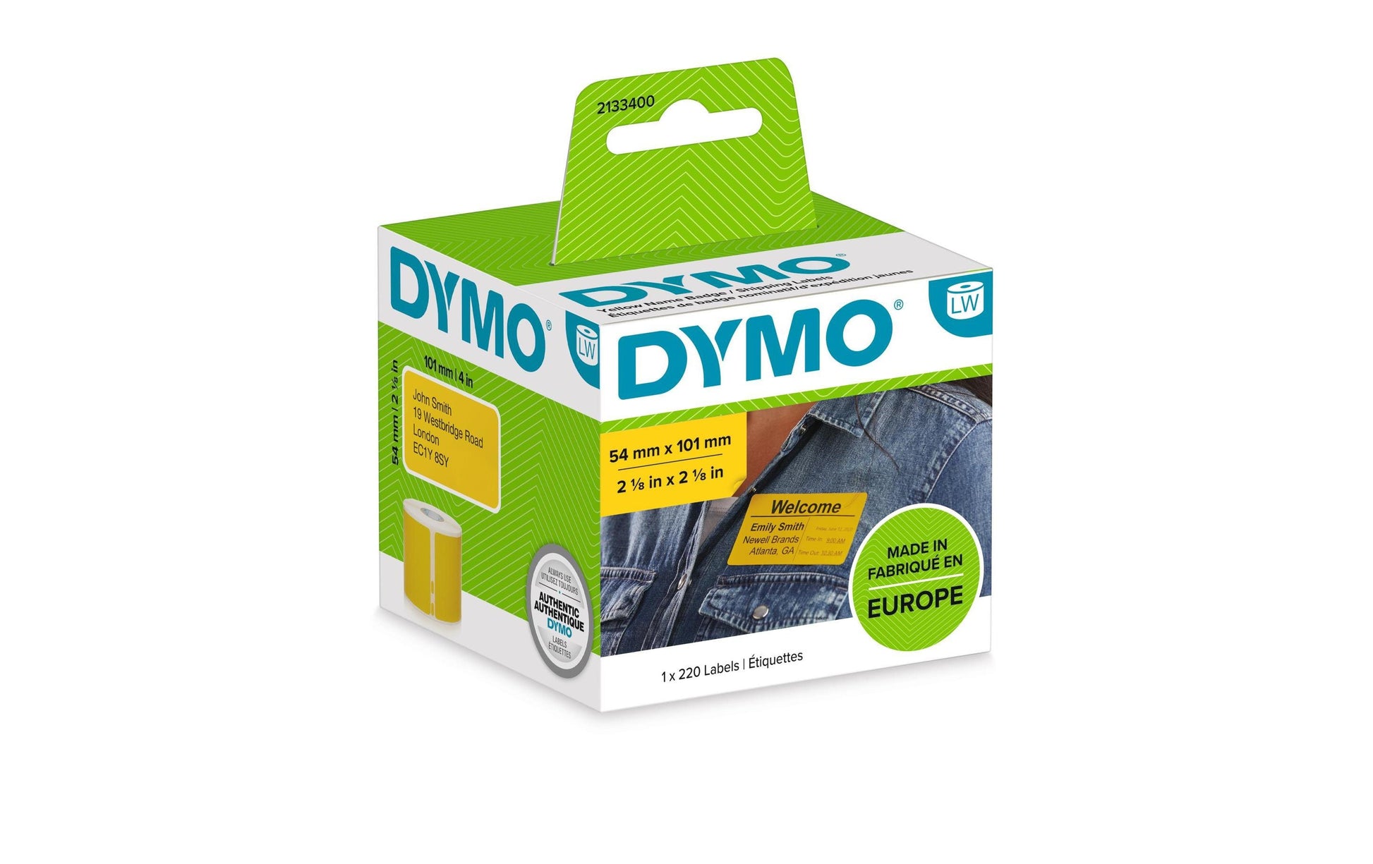 DYMO Adress-Etiketten, 54 mm × 101 mm, gelb/schwarz, für LabelWriter, 1 Rolle (220 Etiketten)