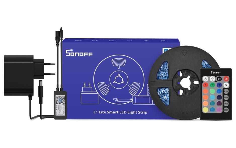 Sonoff LED-Strip L2 Lite-5M-EU – 5 m, 300 lm, RGB, dimmbar, WiFi, für Alexa, schwarz, Fernbedienung