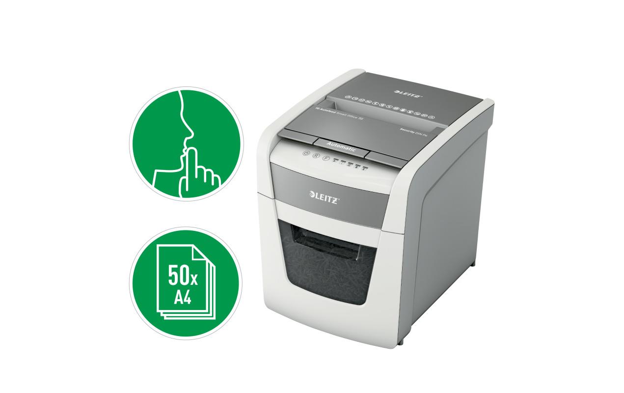 Leitz bürogeräte Leitz IQ Autofeed – Aktenvernichter mit Autofeed 50 Blatt, DIN P-4, Partikelschnitt 4 × 28 mm, 20 l