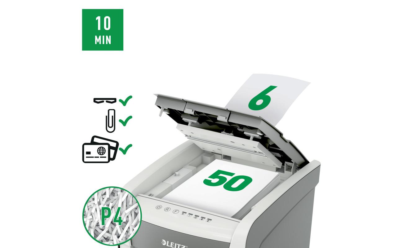 Leitz bürogeräte Leitz IQ Autofeed – Aktenvernichter mit Autofeed 50 Blatt, DIN P-4, Partikelschnitt 4 × 28 mm, 20 l