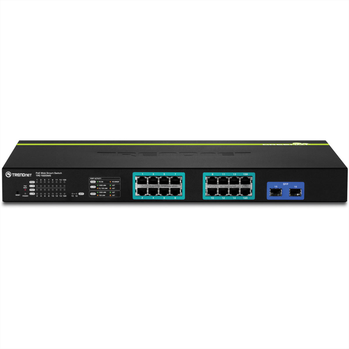 TRENDnet TPE-1620WS – Managed L2 Switch – 16× 1G, 2× SFP, PoE+, PoE-Budget 185 W, 1U