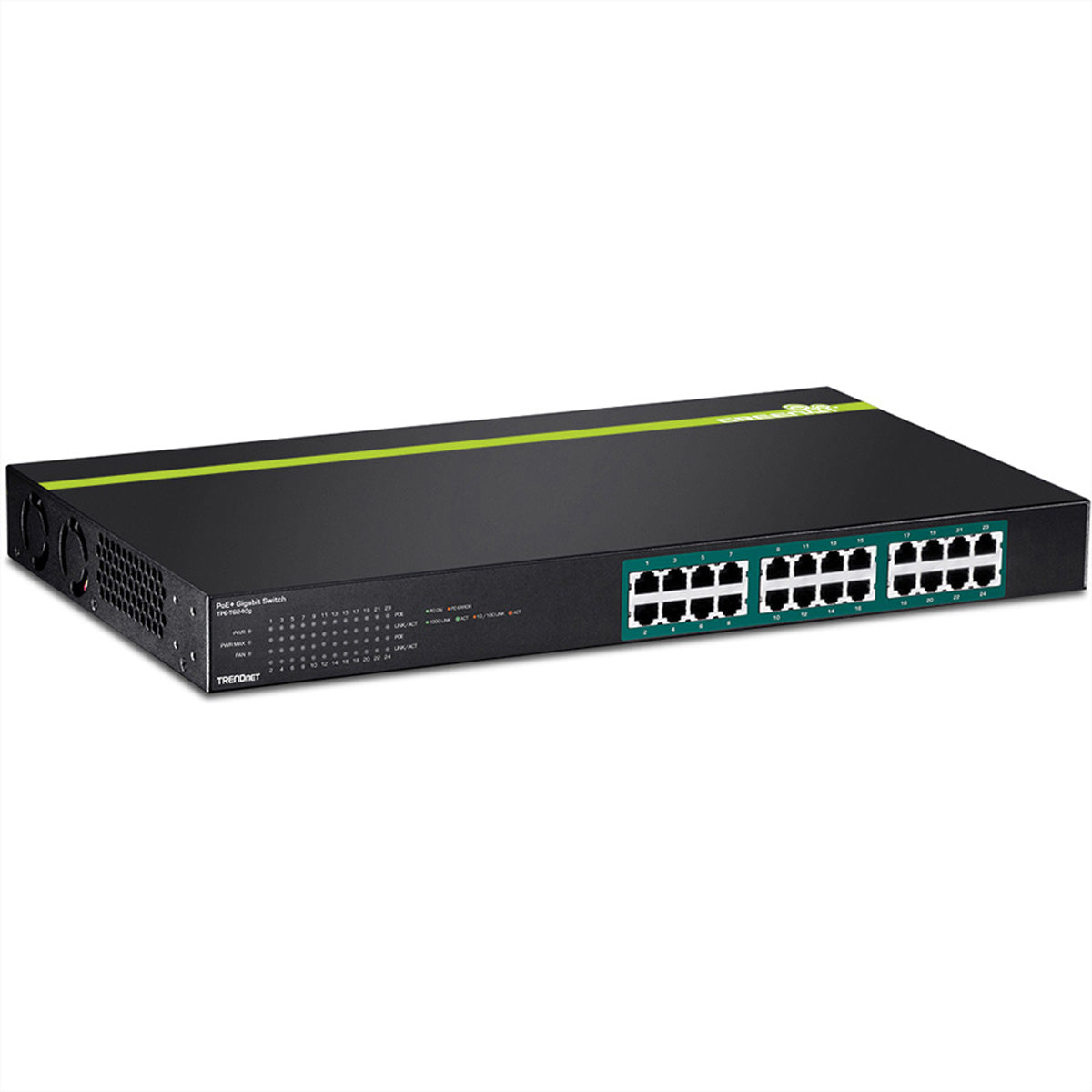 Trendnet TPE-TG240g – Unmanaged L2 Switch – 24× 1G, PoE+, PoE-Budget 370 W, 19", 1U