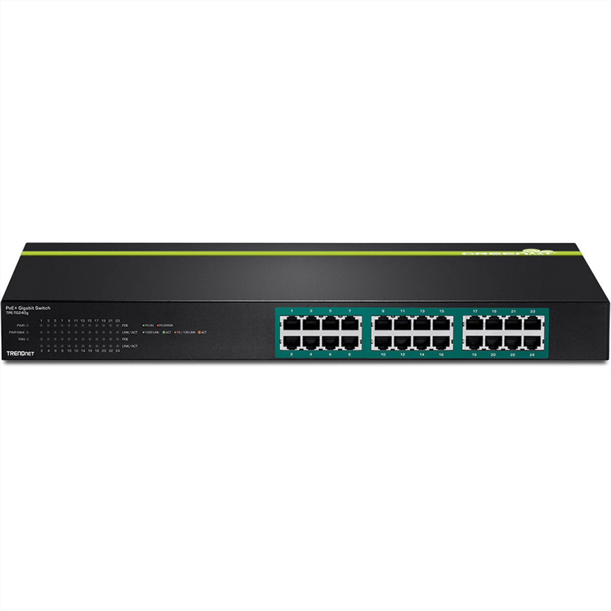 Trendnet TPE-TG240g – Unmanaged L2 Switch – 24× 1G, PoE+, PoE-Budget 370 W, 19", 1U