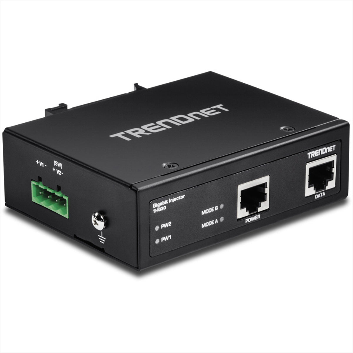 TRENDnet TI-IG30 PoE-Injektor – Gigabit, PoE+ (IEEE 802.3at), 30 W, 1× RJ-45, IP30, Hutschiene