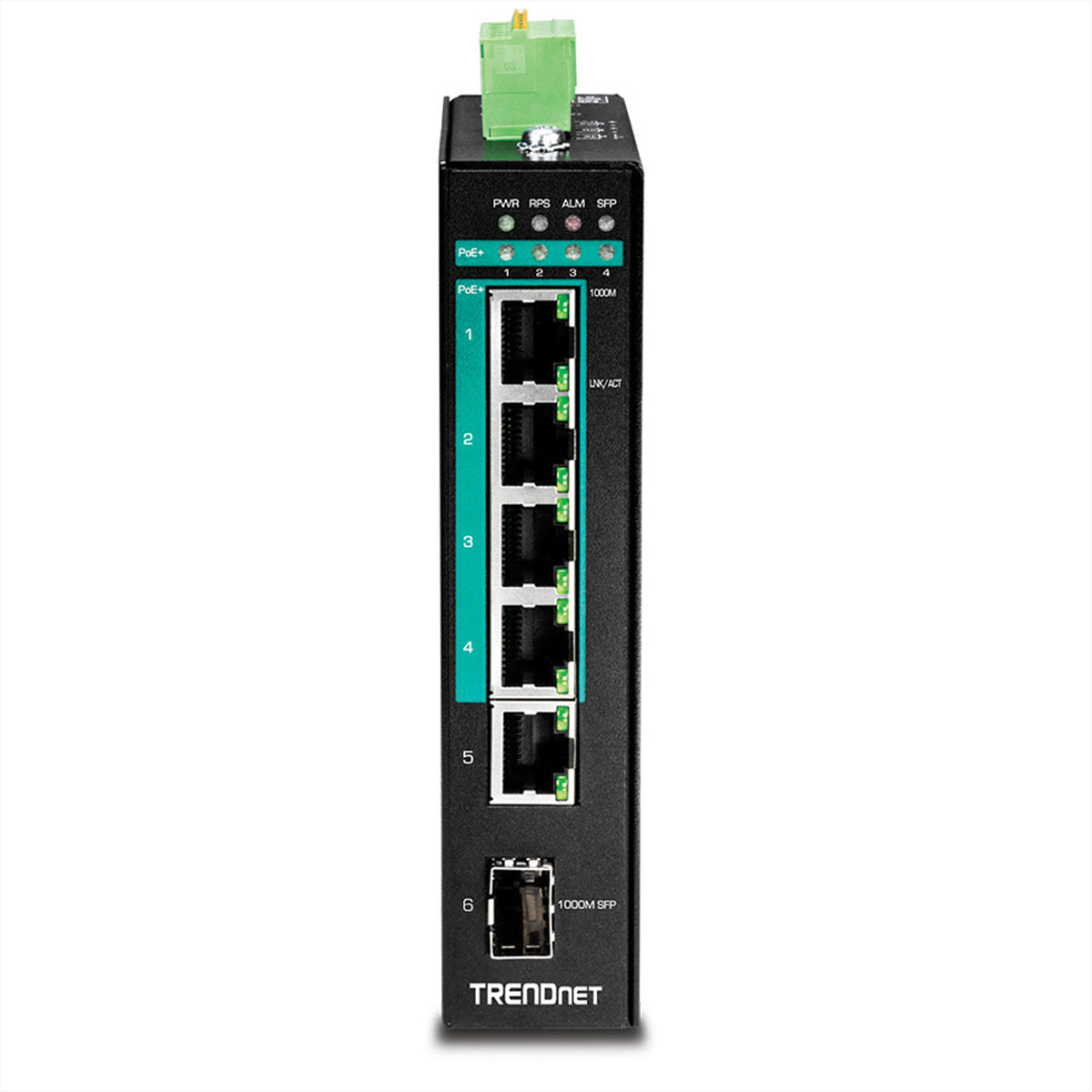 TRENDnet TI-PG541 – Unmanaged L2 Switch – 5× 1G, 1× SFP, PoE+, PoE-Budget 120 W, DIN-Rail