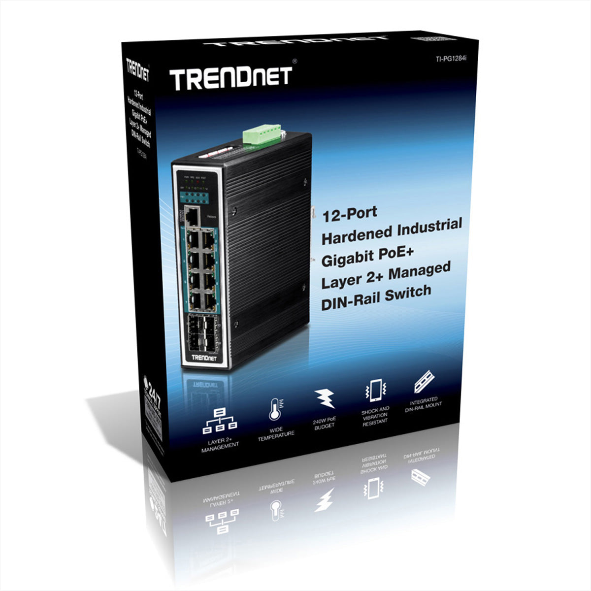 TRENDnet TI-PG1284i – Managed Switch – 8×GbE, 4×SFP, L2+, PoE+ 240 W