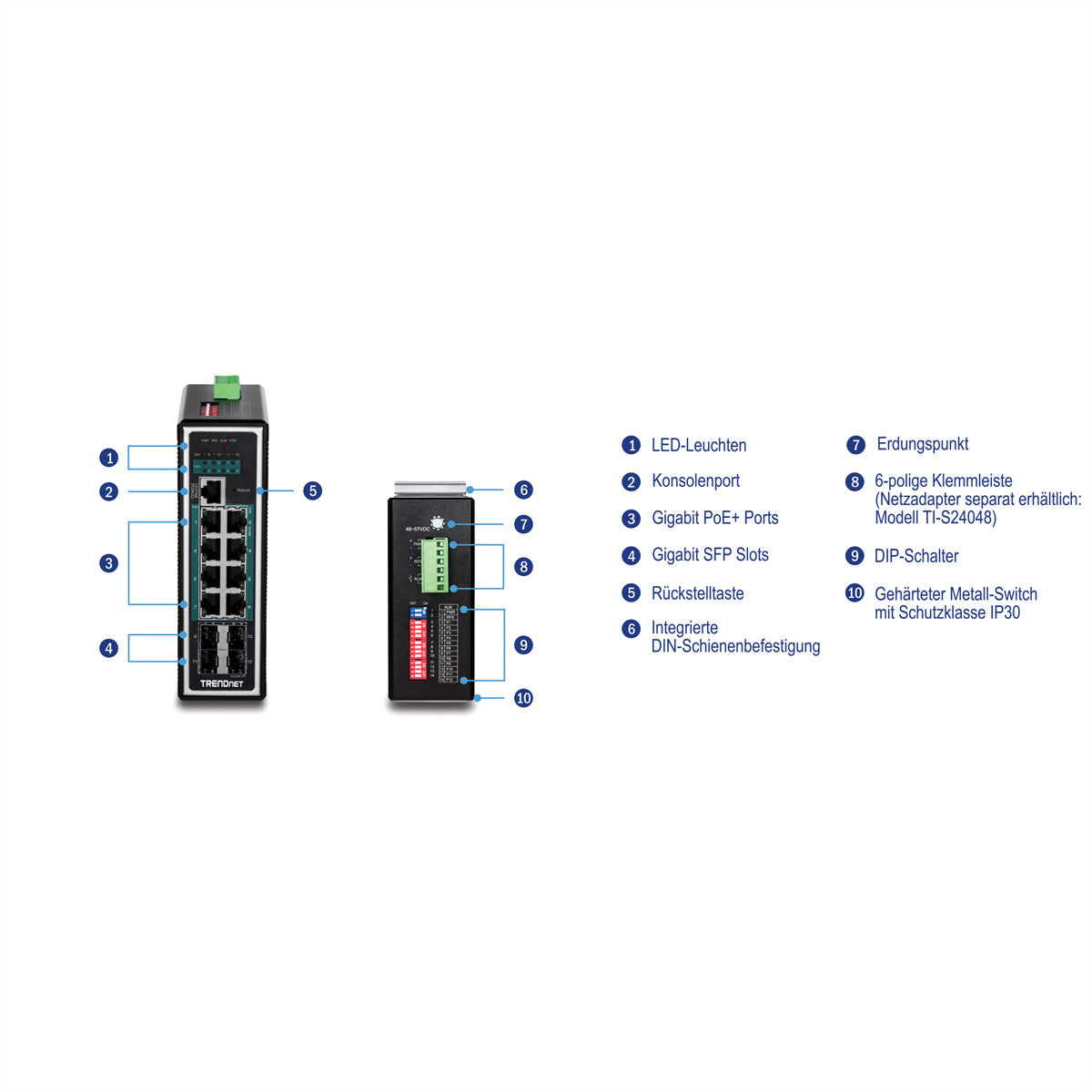 TRENDnet TI-PG1284i – Managed Switch – 8×GbE, 4×SFP, L2+, PoE+ 240 W