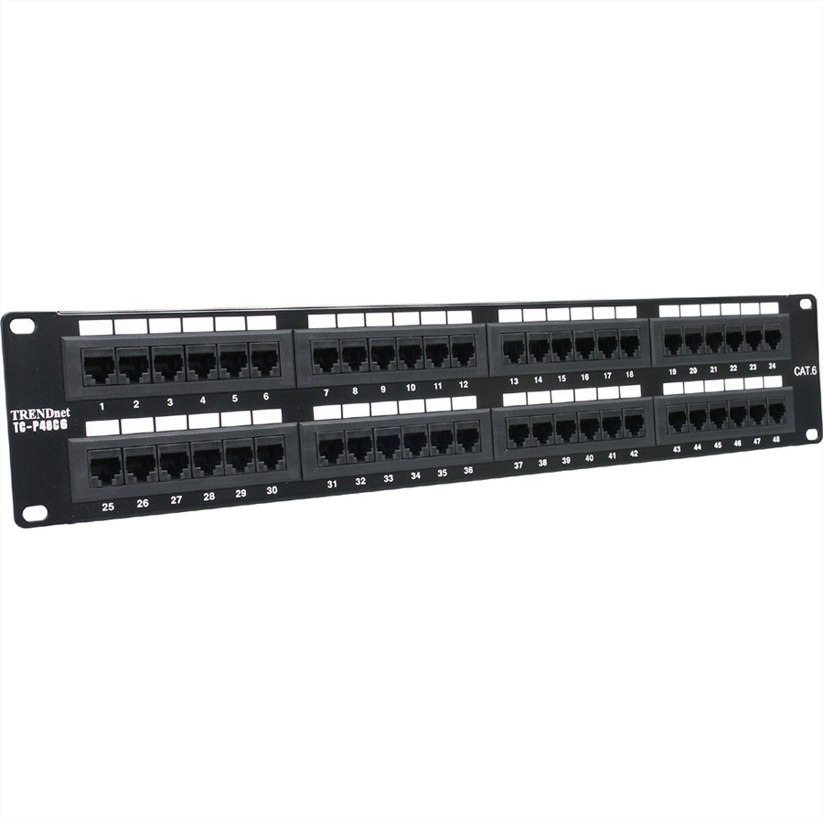 Trendnet TC-P48C6 Patchpanel Cat.6 (Klasse E) – 48× RJ‑45, 250 MHz, 2U, schwarz