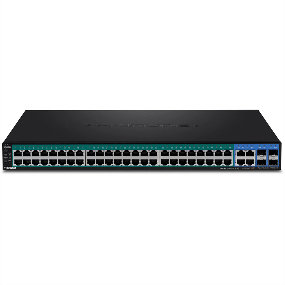 Trendnet TPE-5048WS – Managed Switch – 48× 1G, 4× Combo‑1G (RJ‑45/SFP), PoE+, PoE-Budget 740 W, 19", 1U