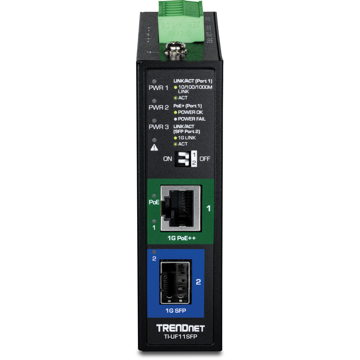 TRENDnet TI-UF11SFP Medienkonverter SFP zu RJ-45 – Gigabit, 60 W PoE – IP30 – für IP-Kameras/VoIP/APs