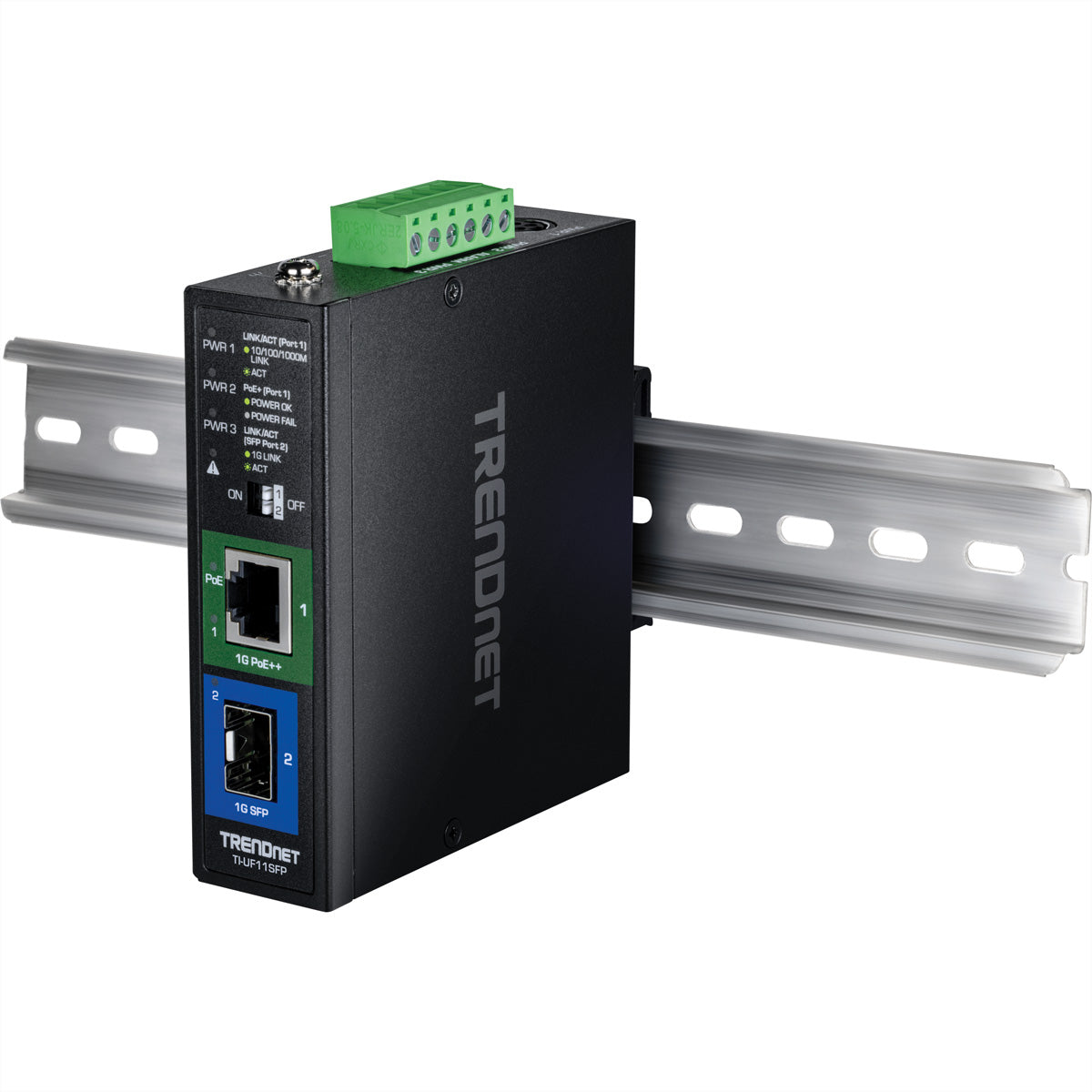 TRENDnet TI-UF11SFP Medienkonverter SFP zu RJ-45 – Gigabit, 60 W PoE – IP30 – für IP-Kameras/VoIP/APs