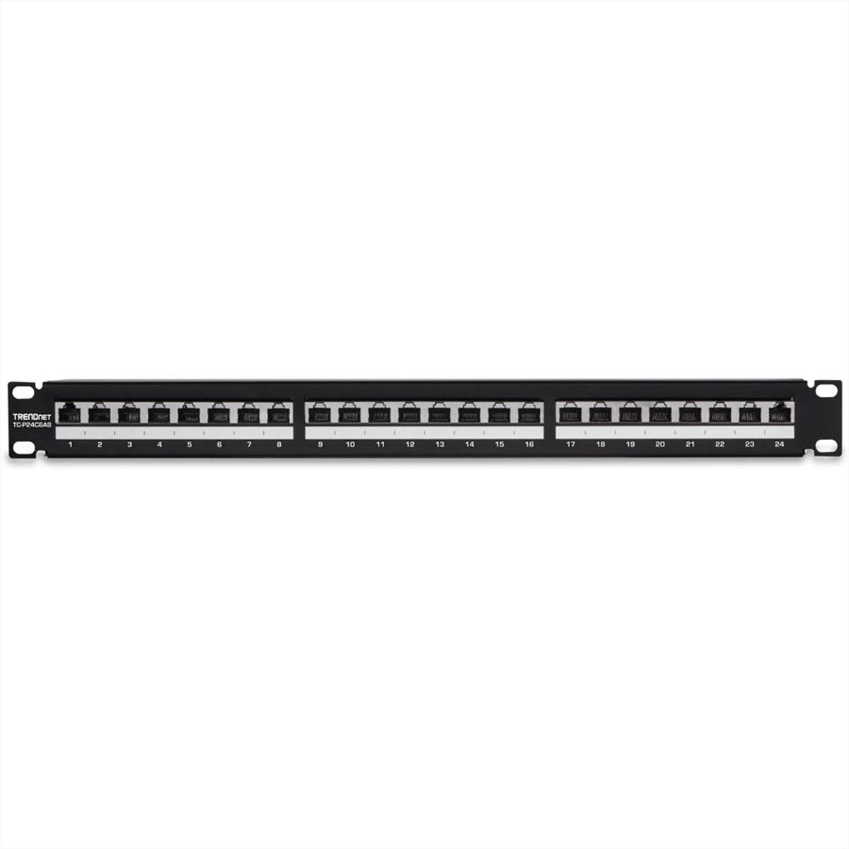 TRENDnet TC-P24C6AS Patchpanel – Cat6A (Klasse EA), 24× RJ-45, geschirmt, 1U, schwarz, für Cat6A, Cat6, Cat5e