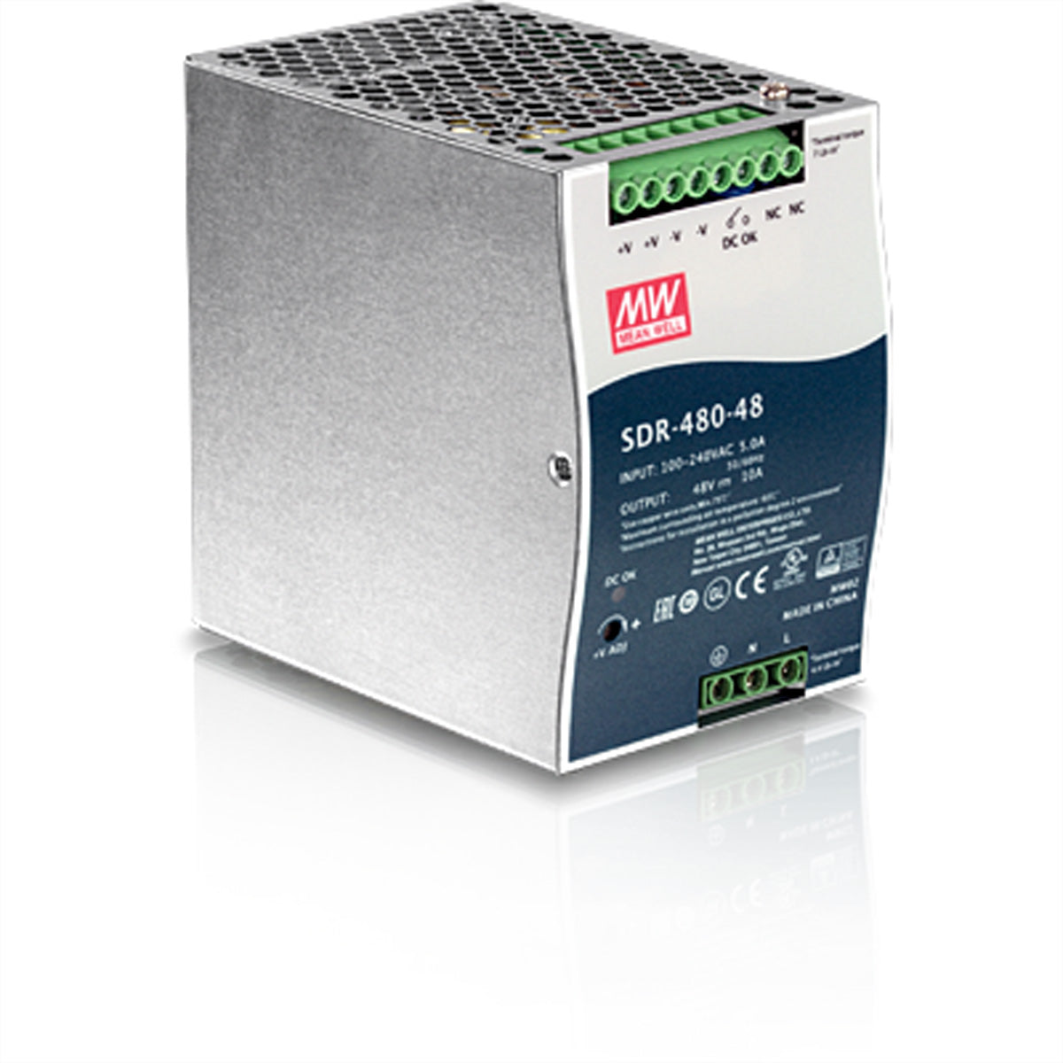 TRENDnet TI-S48048 DIN-Schienen-Netzteil 480 W (48 V, 10 A) – Aktiver PFC, 94% Wirkungsgrad, Kurzschluss-/Überlastschutz