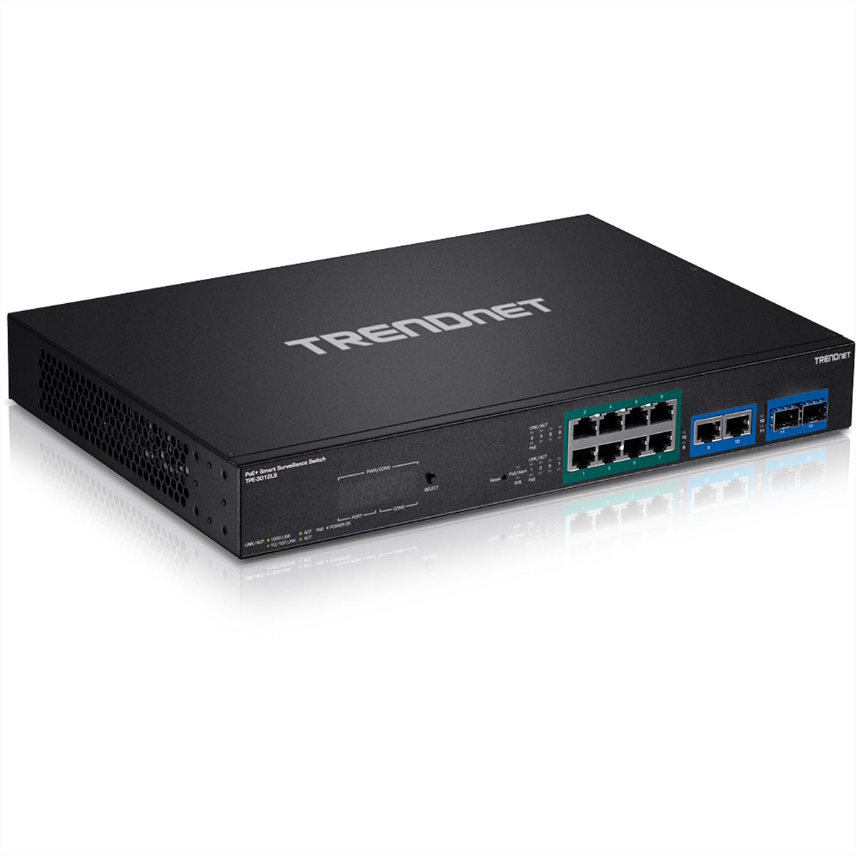 TRENDnet TPE-3012LS – Managed Switch – 10× 1G, 2× SFP, PoE+, PoE-Budget 110 W, 19", 1U