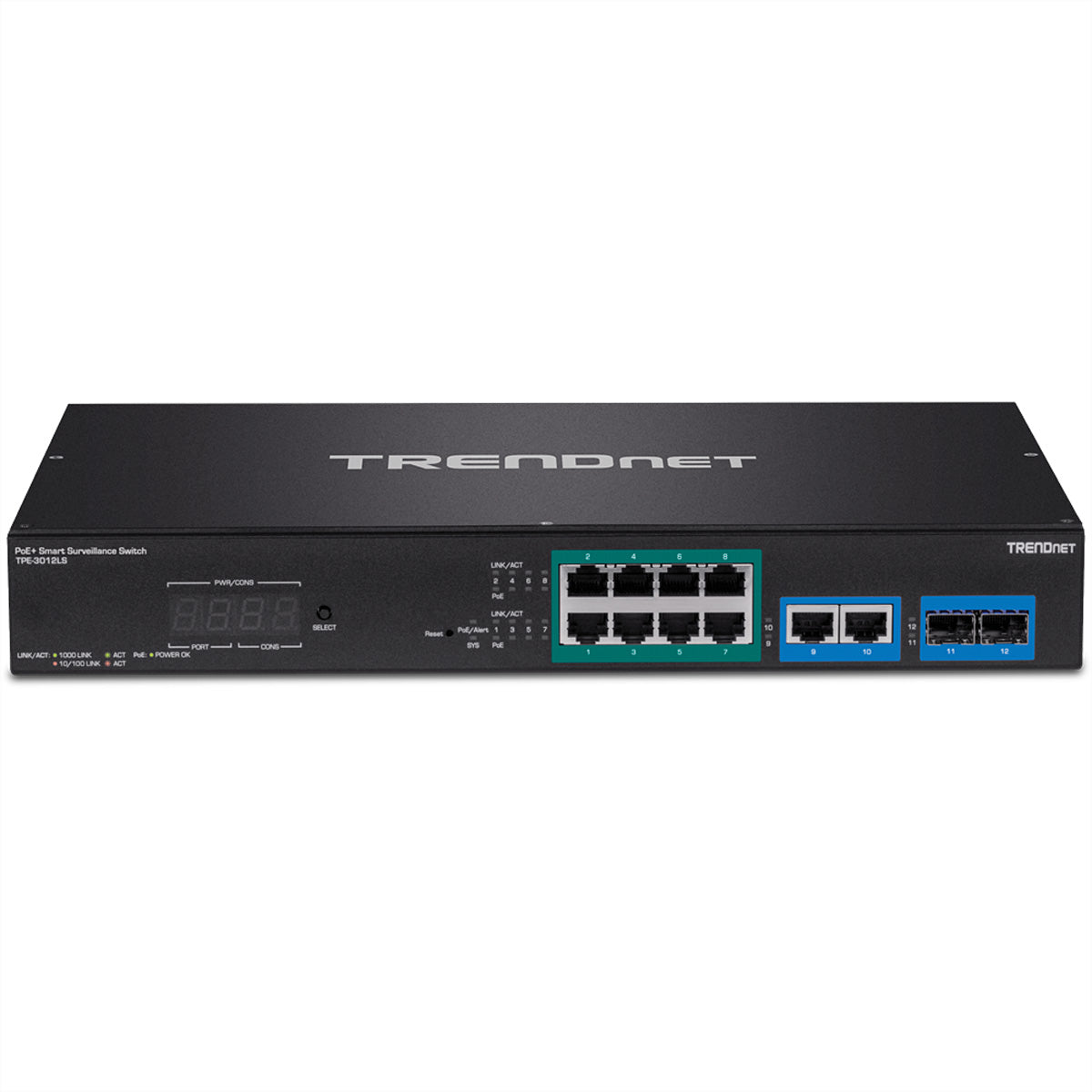 TRENDnet TPE-3012LS – Managed Switch – 10× 1G, 2× SFP, PoE+, PoE-Budget 110 W, 19", 1U