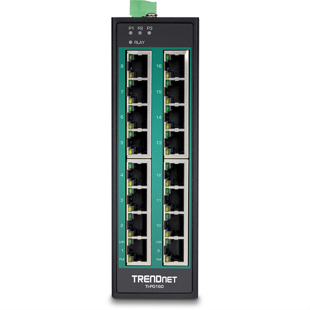 Trendnet TI-PG160 – Unmanaged Switch – 16× 1G, PoE+, PoE-Budget 240 W, DIN-Schiene