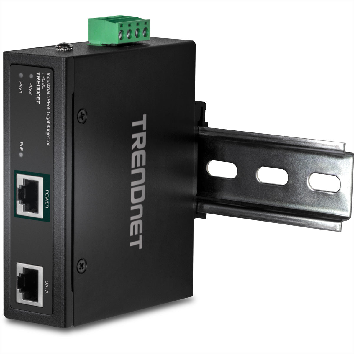 TRENDnet TI-IG90 PoE-Injektor – Gigabit Ethernet, 1× PoE (90 W, IEEE 802.3bt), Hutschiene, IP30, bis 100 m