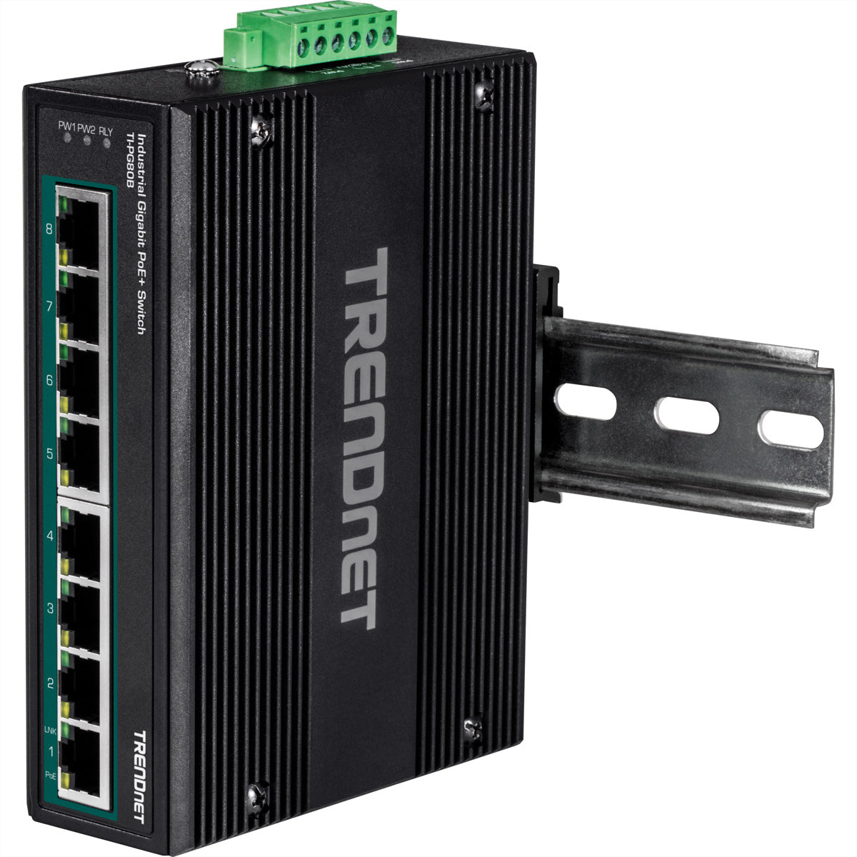 Trendnet TI-PG80B – Industrieschalter – 8× 1G, PoE+, PoE-Budget 200 W, Hutschiene