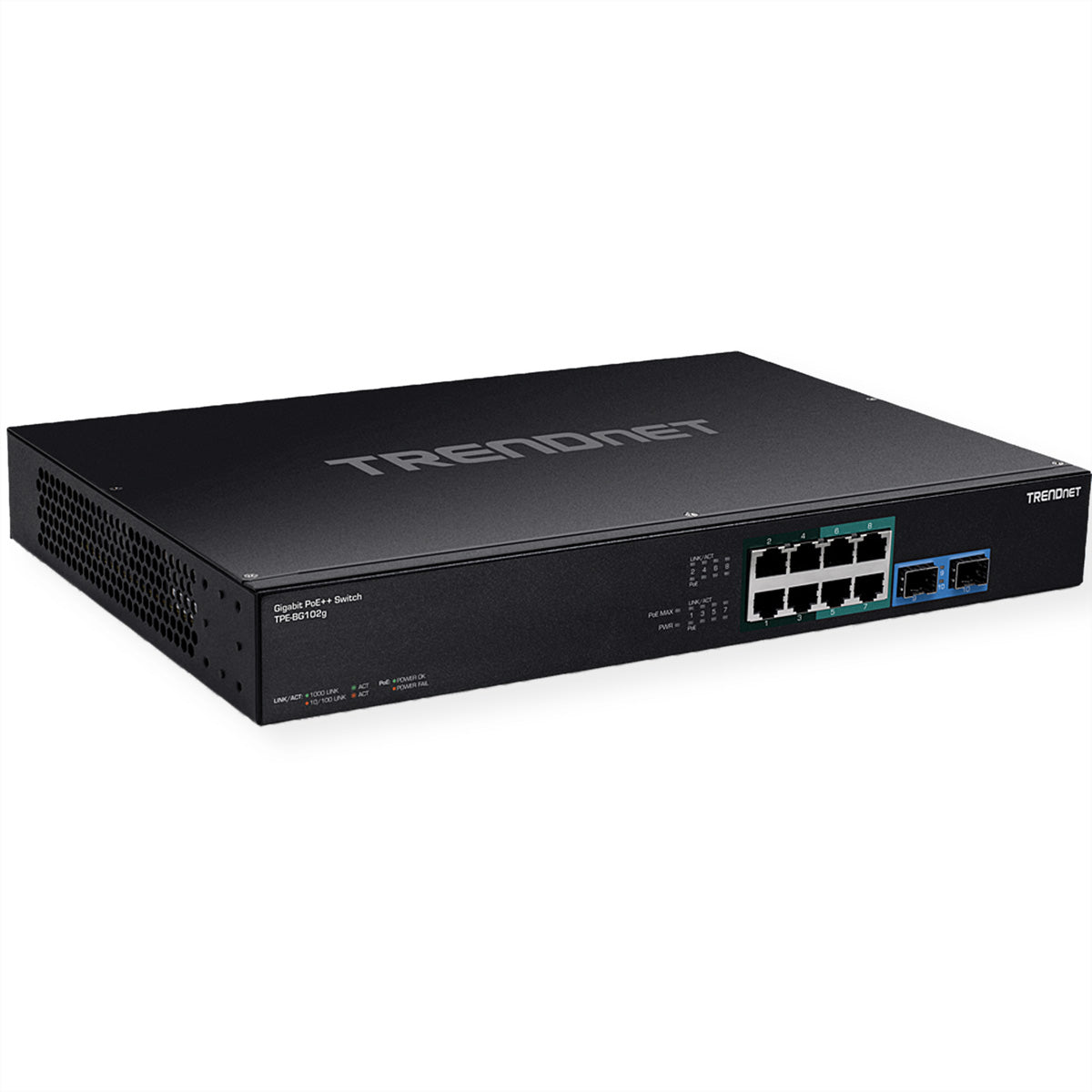 Trendnet TPE-BG102G – Unmanaged Switch – 8× 1G, 2× SFP, PoE++, PoE-Budget 240 W, 19", 1U