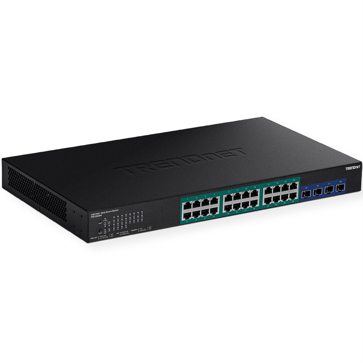 TRENDnet TPE-30284 – Managed Switch – 24×GbE, 4×SFP+, L2+/L3, PoE+ 370 W, 1U