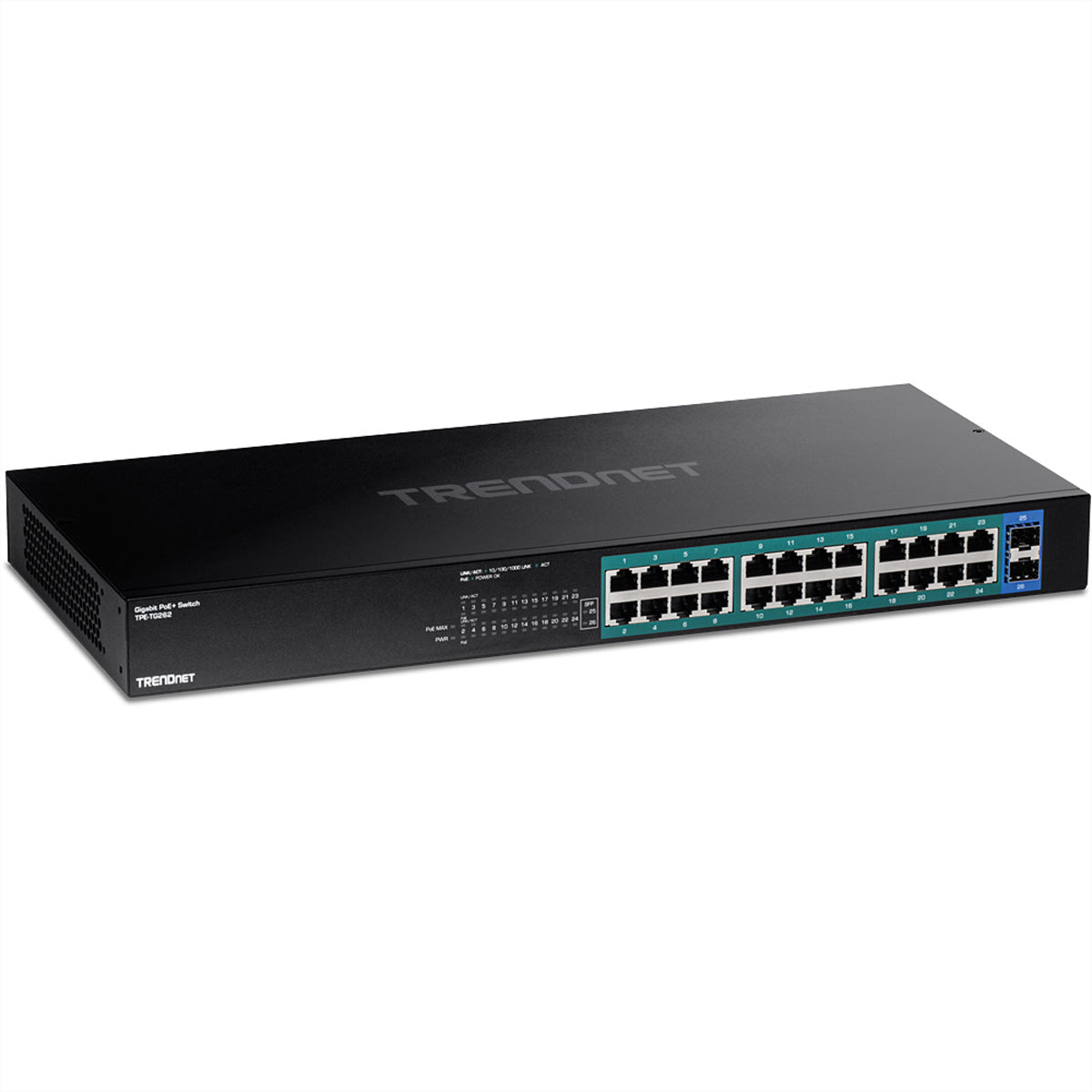 TRENDnet TPE-TG262 – Unmanaged L2 Switch – 24× 2,5G, 2× SFP, PoE+, PoE-Budget 380 W, 19", 1U