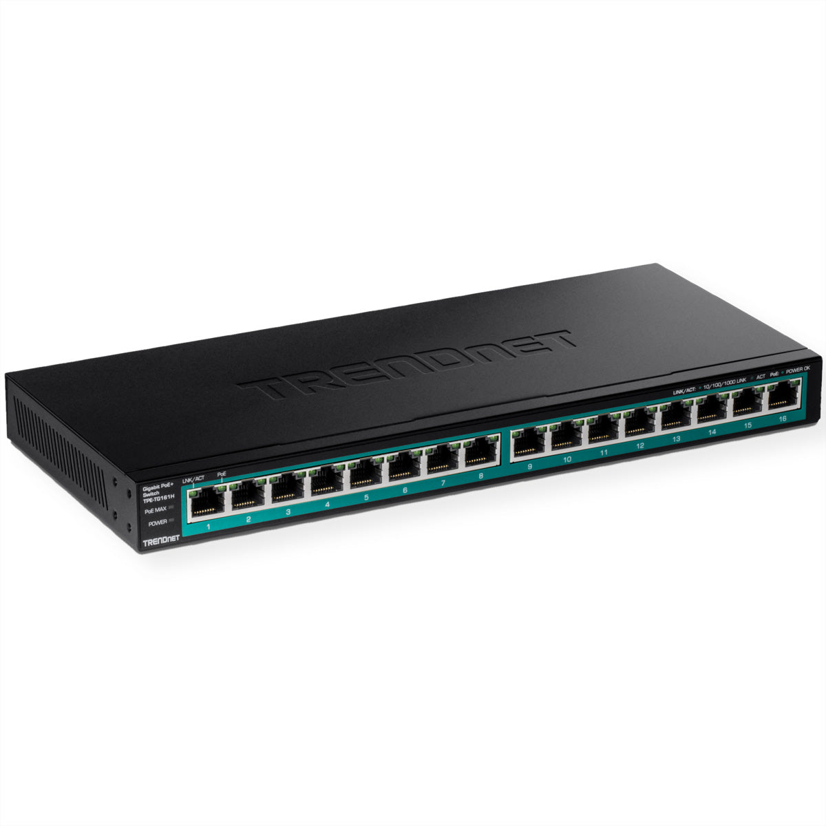 TRENDnet TPE-TG161H – Unmanaged Switch – 16× 1G, PoE+, PoE-Budget 120 W, 19", 1U