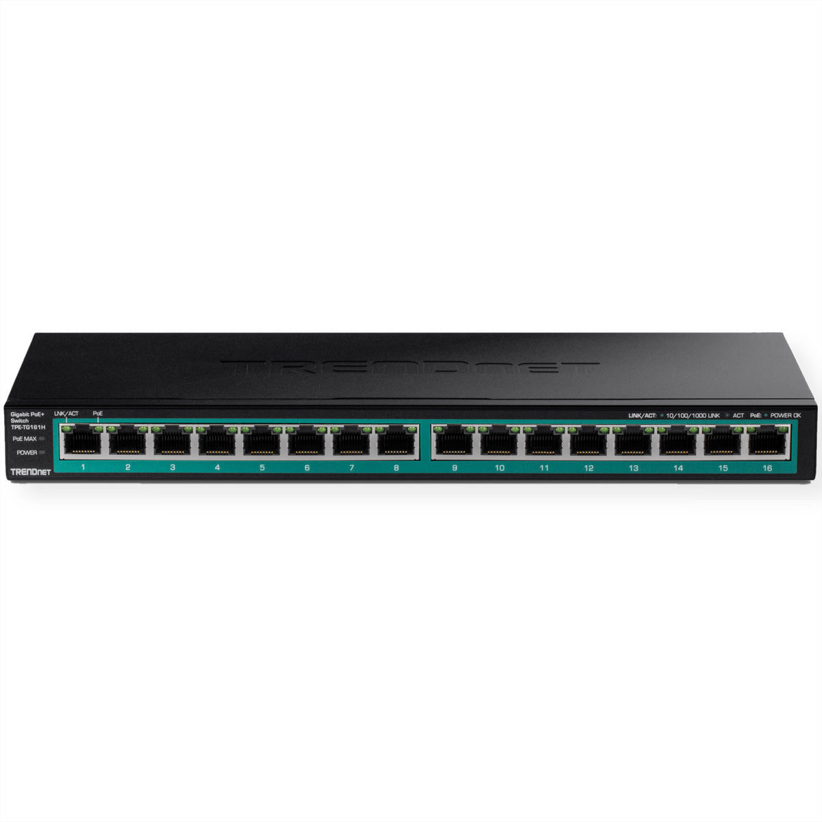 TRENDnet TPE-TG161H – Unmanaged Switch – 16× 1G, PoE+, PoE-Budget 120 W, 19", 1U