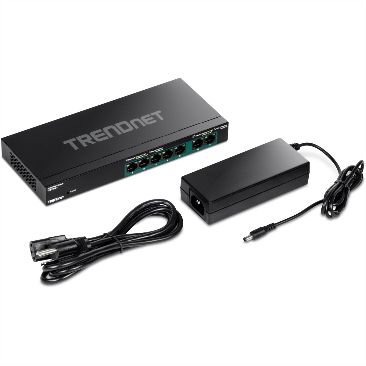 Trendnet TPE-TG327 – Unmanaged Switch – 5× 1G, 2× 2.5G, PoE+, PoE-Budget 70 W, Desktop