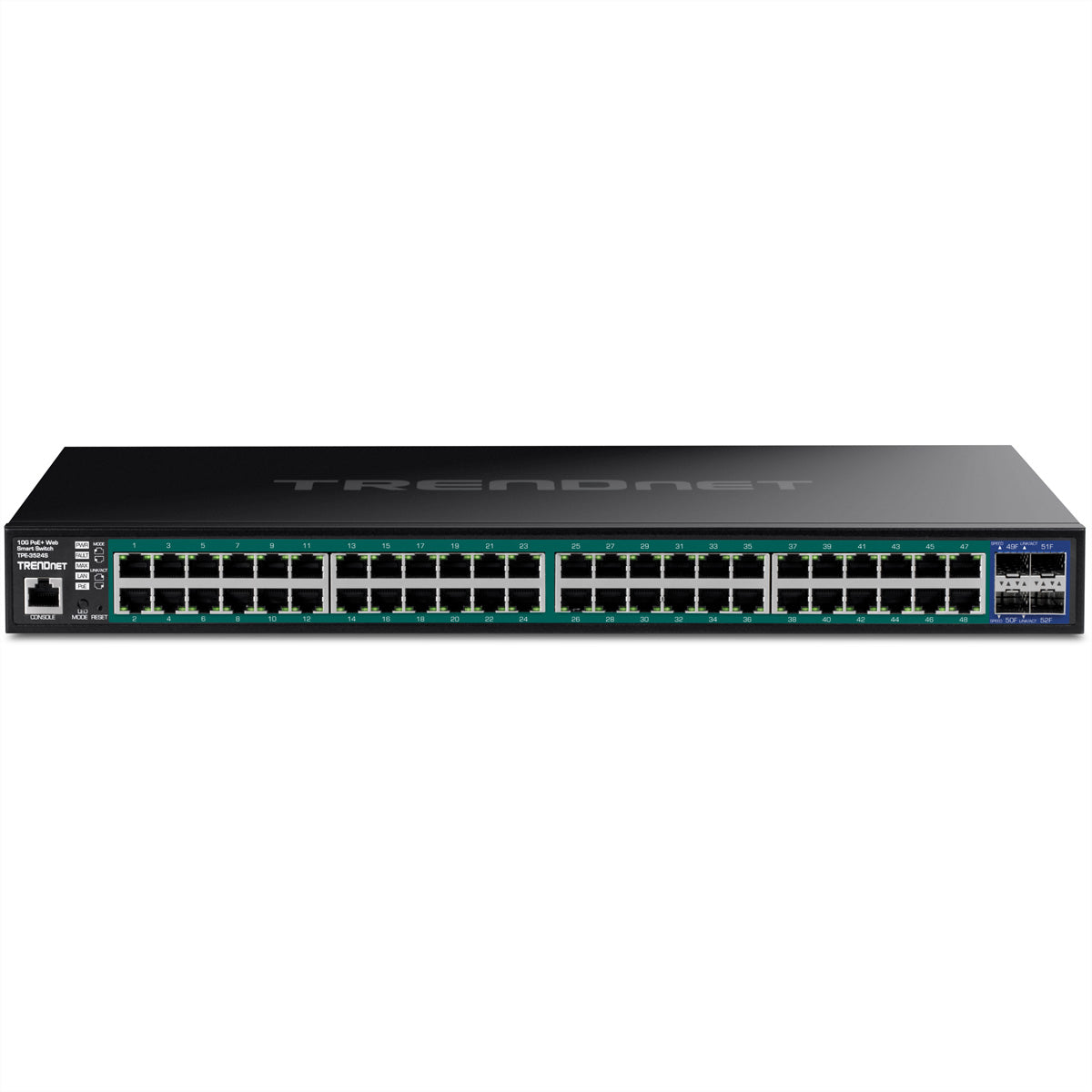 TRENDnet TPE-3524S – Managed Switch – 48×GbE, 4×SFP+, L2+/L3, PoE+ 410 W, 1U