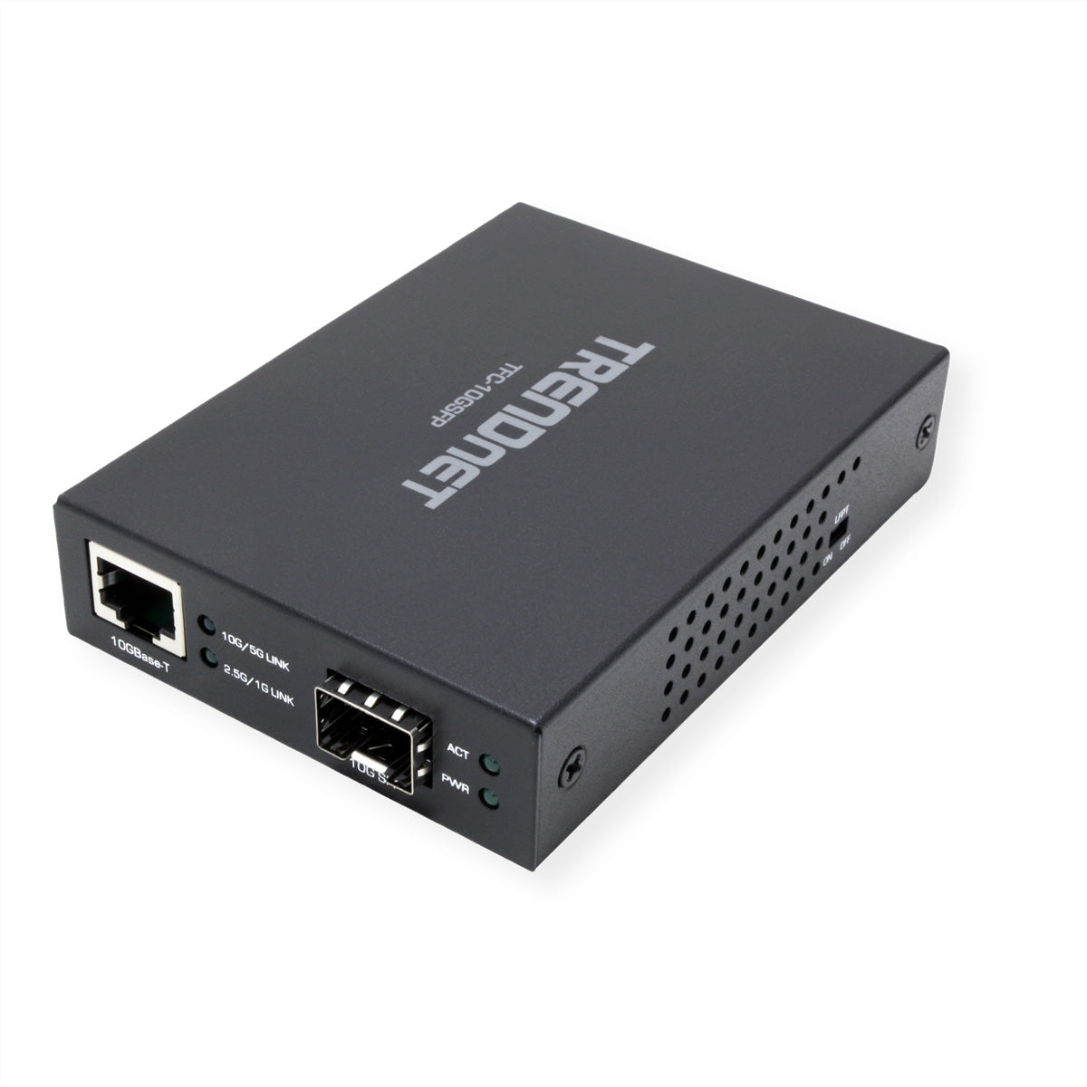 Trendnet TFC-10GSFP – Medienkonverter 10GBASE-T zu SFP+ – 1× 10GBASE-T RJ-45, 1× SFP+, schwarz