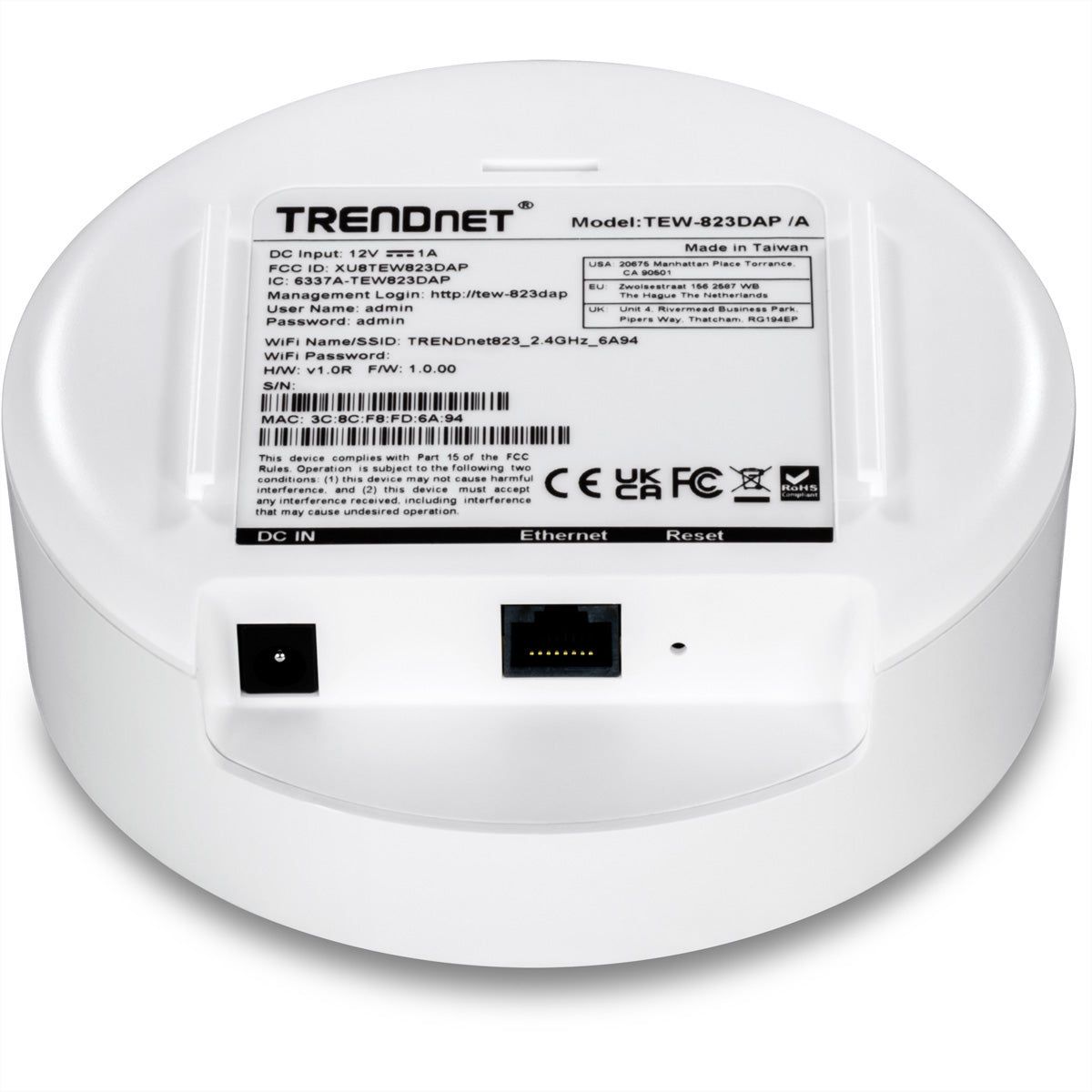 Trendnet TEW-823DAP – WLAN Access Point, Wi-Fi 5, Dual-Band, bis 1267 Mbit/s, 1x LAN (GbE), PoE
