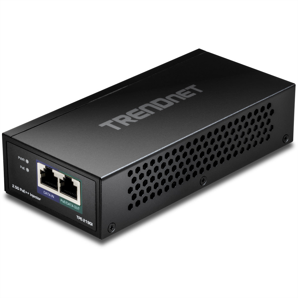 TRENDnet TPE-219GI PoE-Injektor – 2,5 Gbit/s, PoE++ (90 W), 2× RJ-45 (1× PoE), IEEE 802.3bt, Schwarz