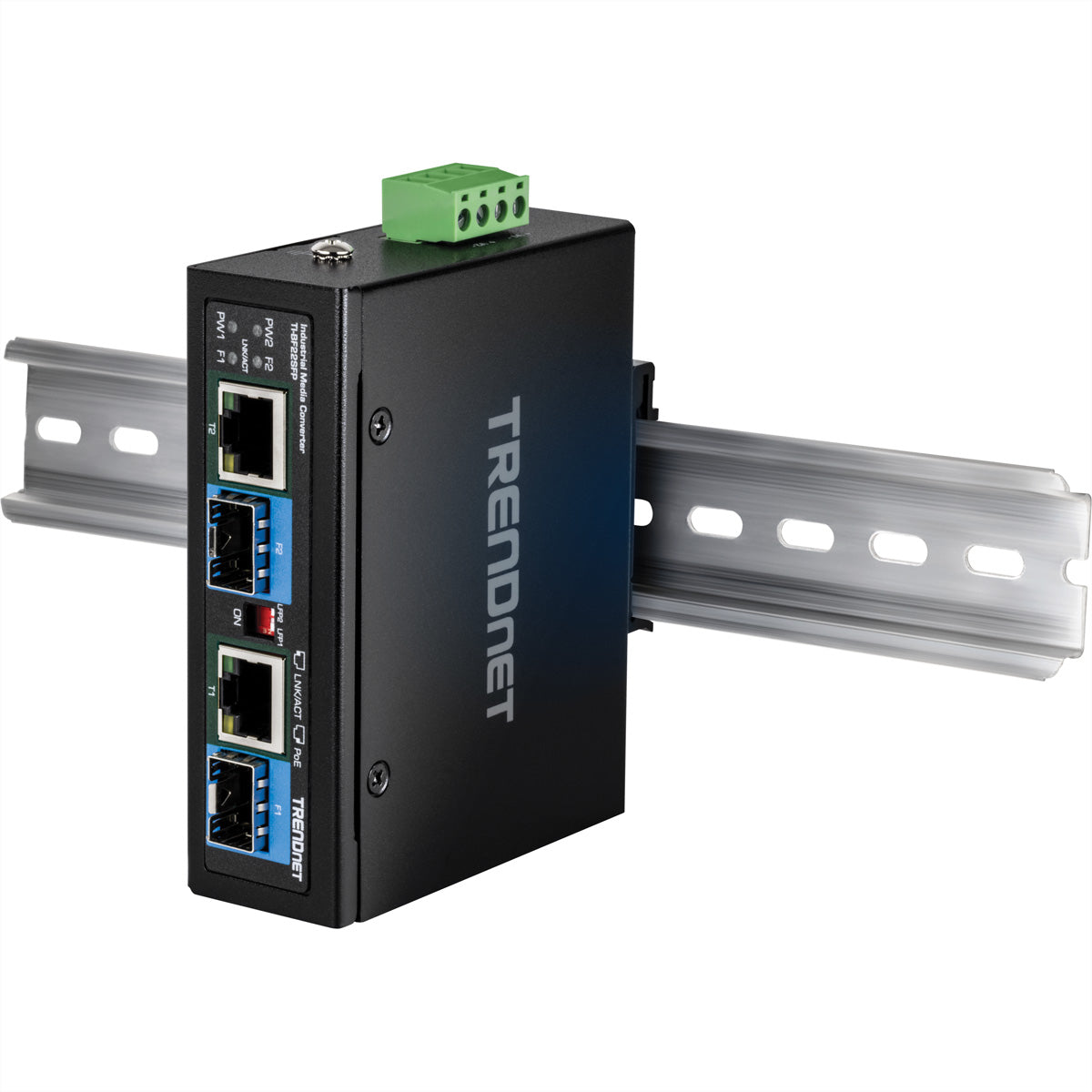 TRENDnet TI-BF22SFP – Medienkonverter – 2×SFP, 2×GbE PoE++ 90 W, IP30, DIN-Schiene