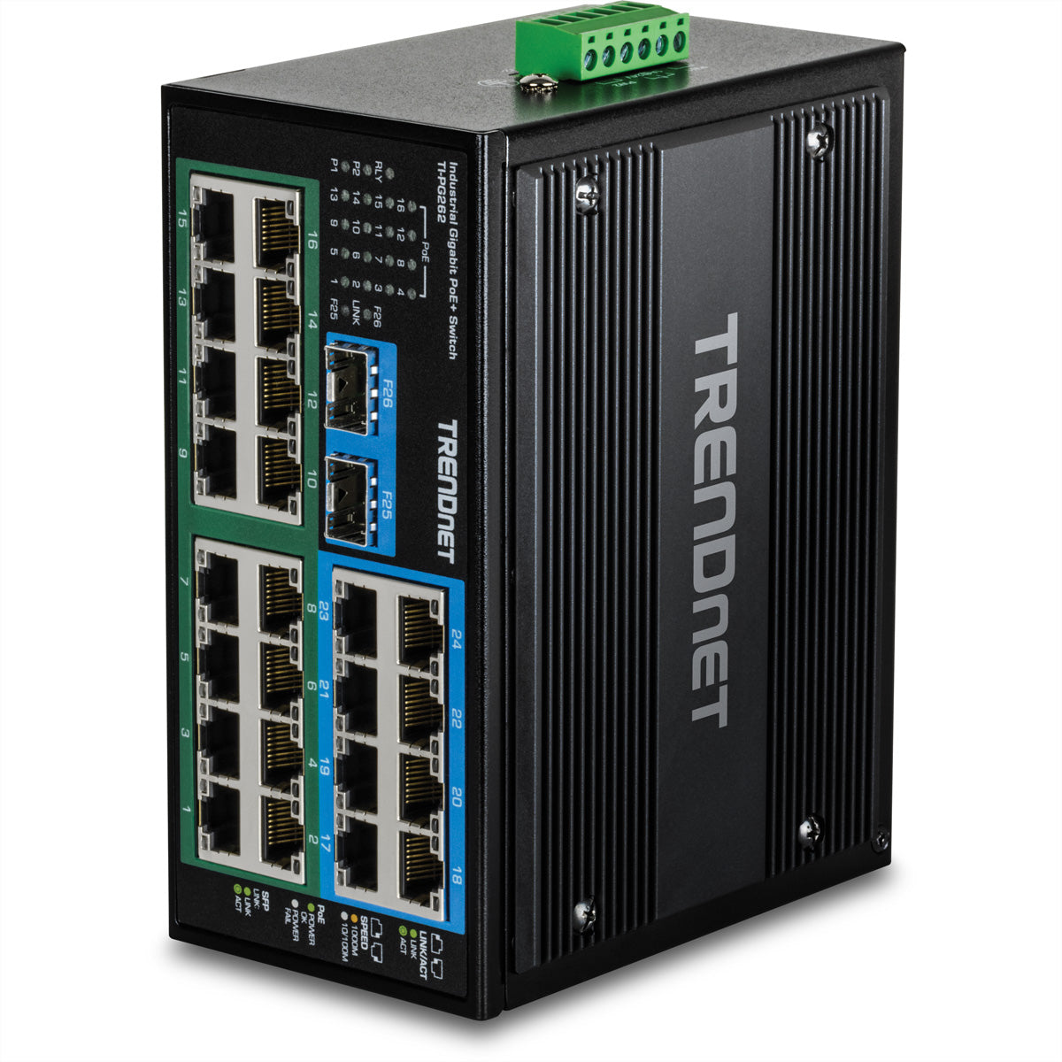 TRENDnet TI-PG262 – Unmanaged Switch – 24× 1G, 2× SFP, PoE+, PoE-Budget 480 W, DIN-Schiene