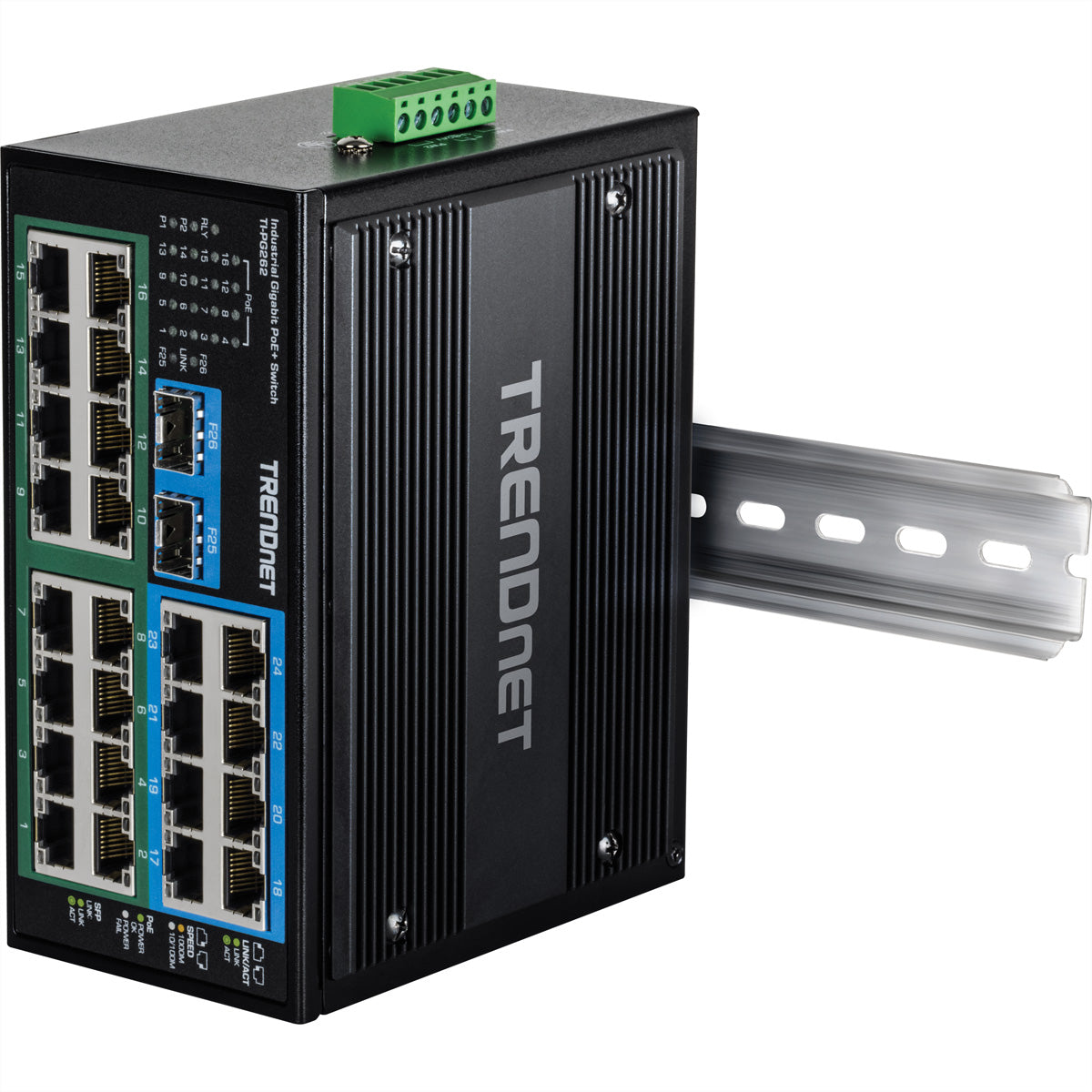 TRENDnet TI-PG262 – Unmanaged Switch – 24× 1G, 2× SFP, PoE+, PoE-Budget 480 W, DIN-Schiene