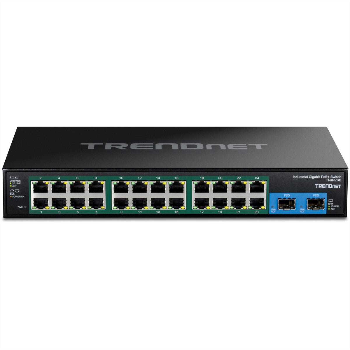Trendnet TI-RP262 – Unmanaged Switch – 24× 1G, 2× SFP, PoE+, PoE-Budget 685 W, 19", 1U