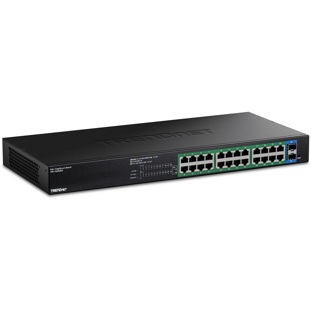 TRENDnet TPE-TG262ES – Smart Switch – 24× 1G, 2× SFP, PoE+, PoE-Budget 380 W, 19", 1U