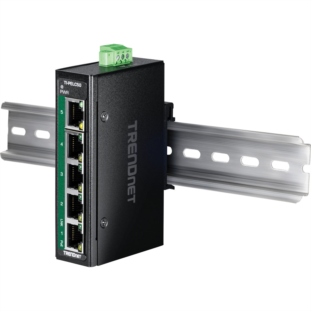 Trendnet TI-PELC50 – Unmanaged Switch – 4× 10/100 PoE+, 1× 10/100, PoE-Budget 90 W, DIN-Schiene