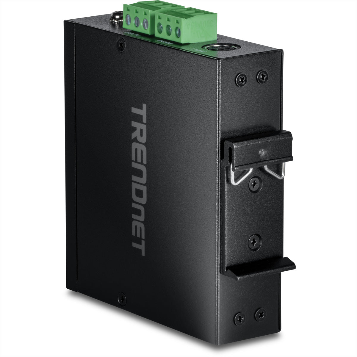TRENDnet TI-F711SFP – Industrieller 10G SFP+ Medienkonverter – 1× 10G RJ-45, 1× SFP+, IP50, Hutschiene