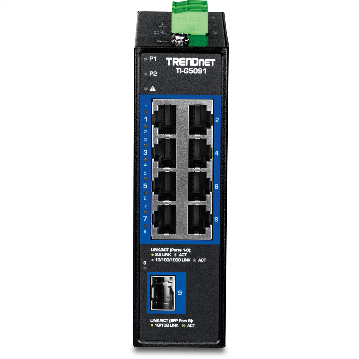 TRENDnet TI-G5091 – Unmanaged Industrial Switch – 8× 2,5G, 1× SFP+ (10G), Hutschiene, IP50