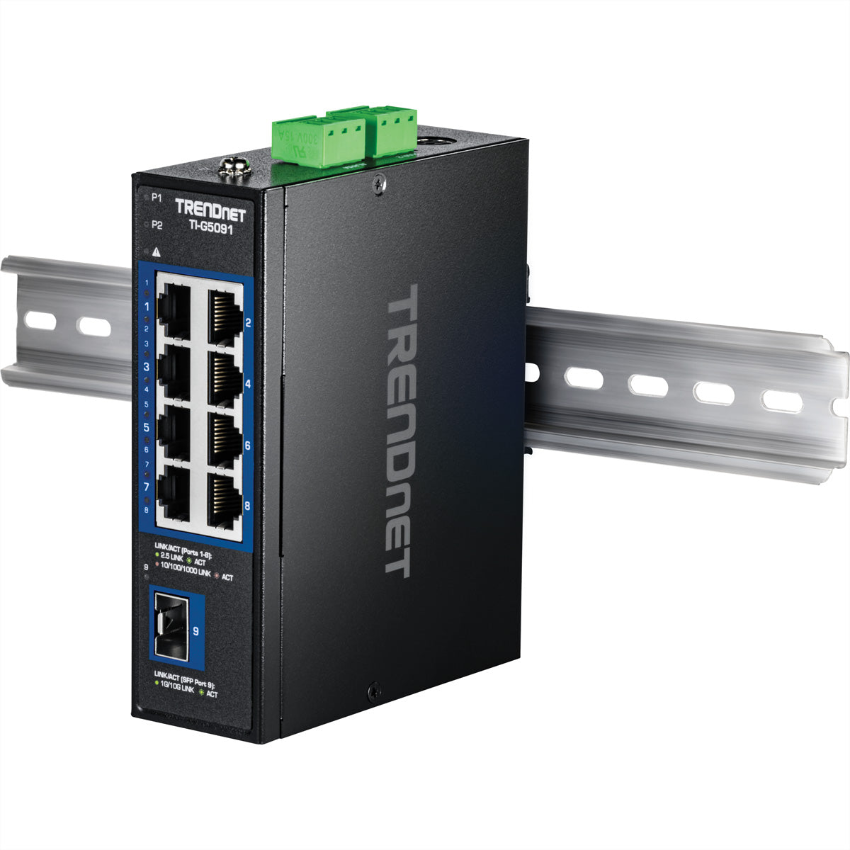 TRENDnet TI-G5091 – Unmanaged Industrial Switch – 8× 2,5G, 1× SFP+ (10G), Hutschiene, IP50