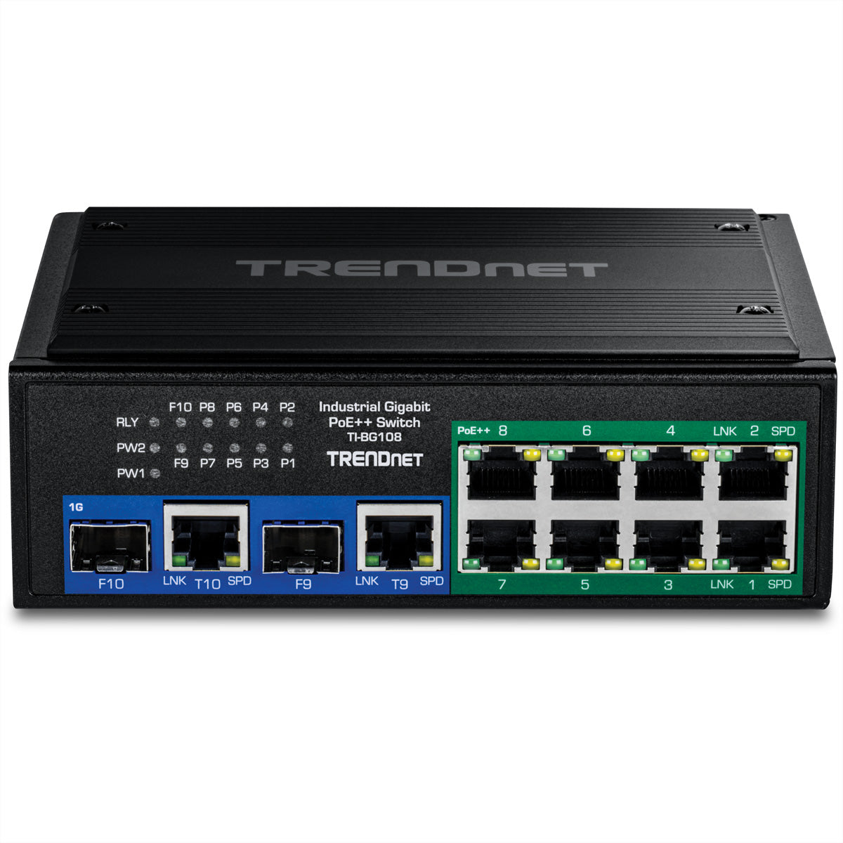 TRENDnet TI-BG108 – Switch – 8× 1G + 2× 1G (RJ‑45/SFP), PoE++, PoE-Budget 400 W, DIN-Schiene